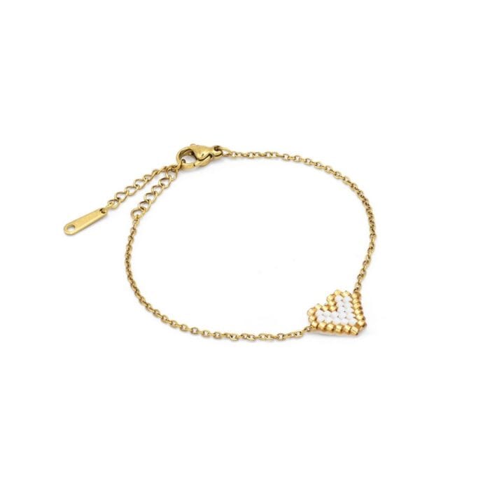 Ατσάλινο βραχιόλι καρδιά με χάντρες MIYUKI- Sweetheart Charm