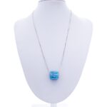 Ασημένιο κολιέ με μπλέ κύβο- Ocean Swirl