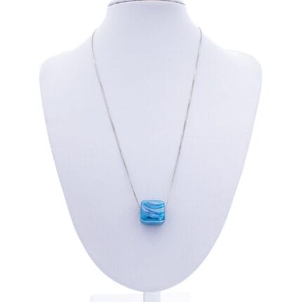 Ασημένιο κολιέ με μπλέ κύβο- Ocean Swirl