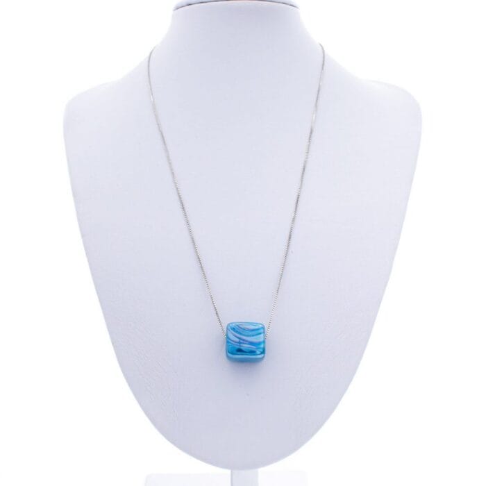 Ασημένιο κολιέ με μπλέ κύβο- Ocean Swirl
