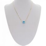 Ασημένιο κολιέ επιχρυσωμένο με τυρκουάζ κύβο- Sky Cube Serenity