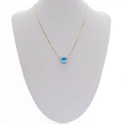 Ασημένιο κολιέ επιχρυσωμένο με τυρκουάζ κύβο- Sky Cube Serenity