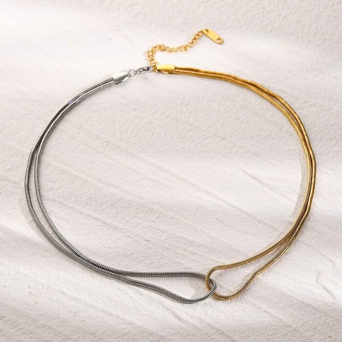 Δίχρωμη ατσάλινη αλυσίδα τύπου φίδι με κόμπο - Intertwined Elegance - Image 2