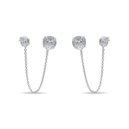 Ασημένια σκουλαρίκια με πέτρες ζιργκόν που συνδέονται με αλυσίδα- Linked Sparkle