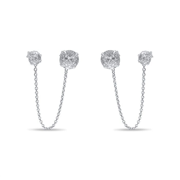 Ασημένια σκουλαρίκια με πέτρες ζιργκόν που συνδέονται με αλυσίδα- Linked Sparkle