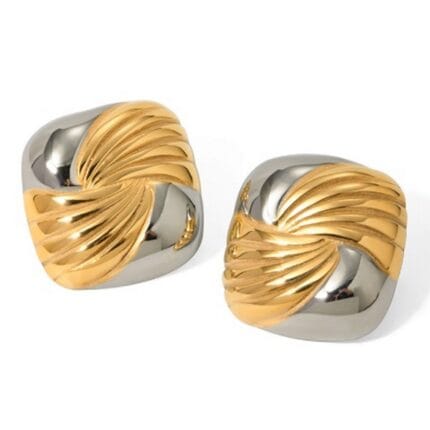 Σκουλαρίκια από ανοξείδωτο ατσάλι τετράγωνα σε διχρωμία- The Vortex