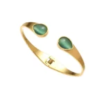 Ατσάλινη χειροπέδα επίχρυση με πράσινες πέτρες- Cat Eye Bracelet