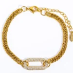 Επίχρυσο βραχιόλι από ατσάλι με αλυσίδα και ζιργκόν- Chain Glam