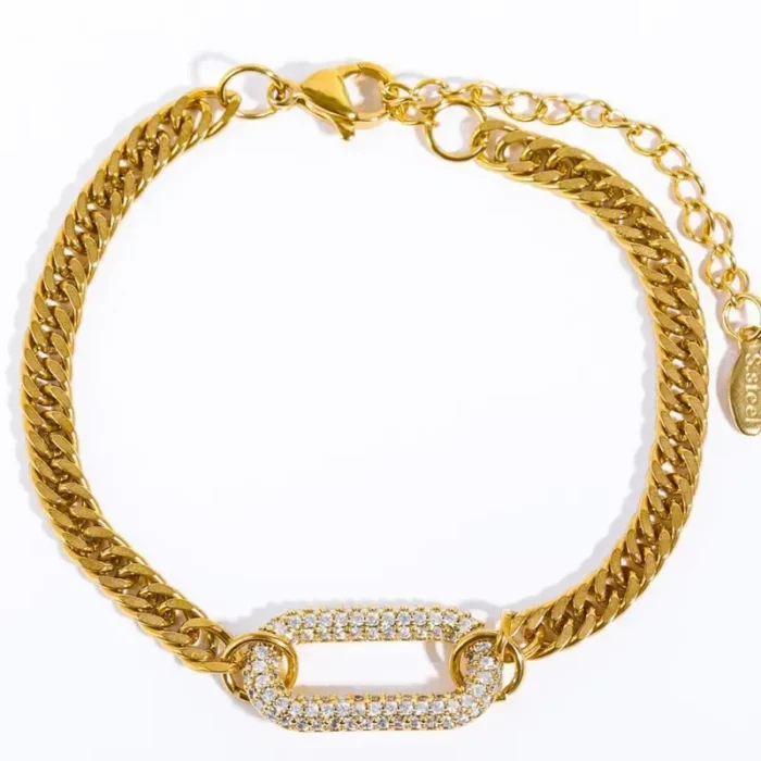 Επίχρυσο βραχιόλι από ατσάλι με αλυσίδα και ζιργκόν- Chain Glam