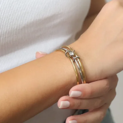 Ατσάλινο βραχιόλι 3 σε 1 σε διχρωμία και ζιργκόν - The Dual Tone Cuff