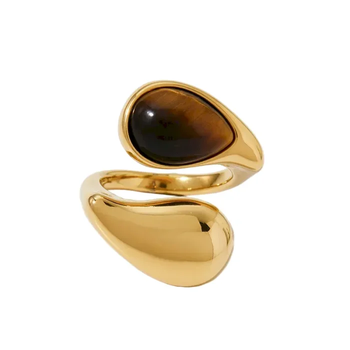 Επίχρυσο ατσάλινο δαχτυλίδι -Tiger's Eye