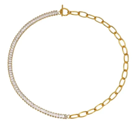 Ατσάλινο επίχρυσο κολιέ σε συνδυασμό αλυσίδας και ζιργκόν- Tennis Chain
