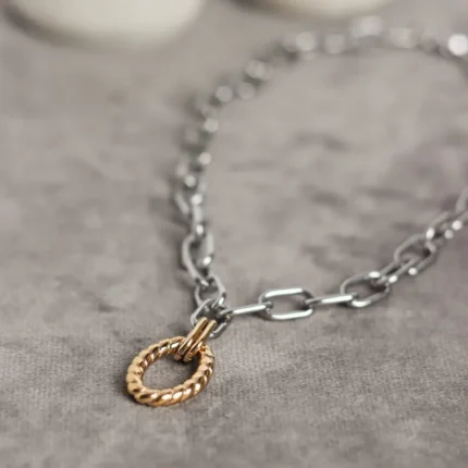 Ατσάλινο κολιέ με αλυσίδα και κρίκο σε διχρωμία- Daring Drop