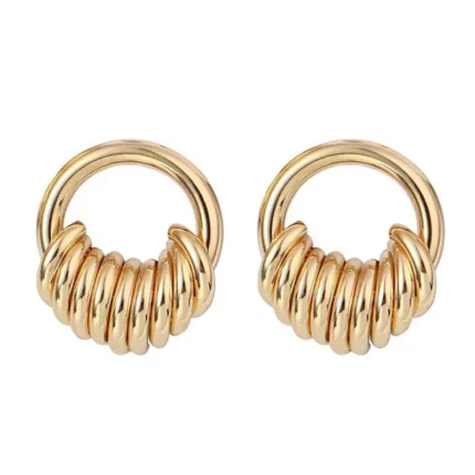 Επίχρυσα σκουλαρίκια από ανοιξείδωτο ατσάλι σε σχέδιο κρίκων- Hoop on Hoop