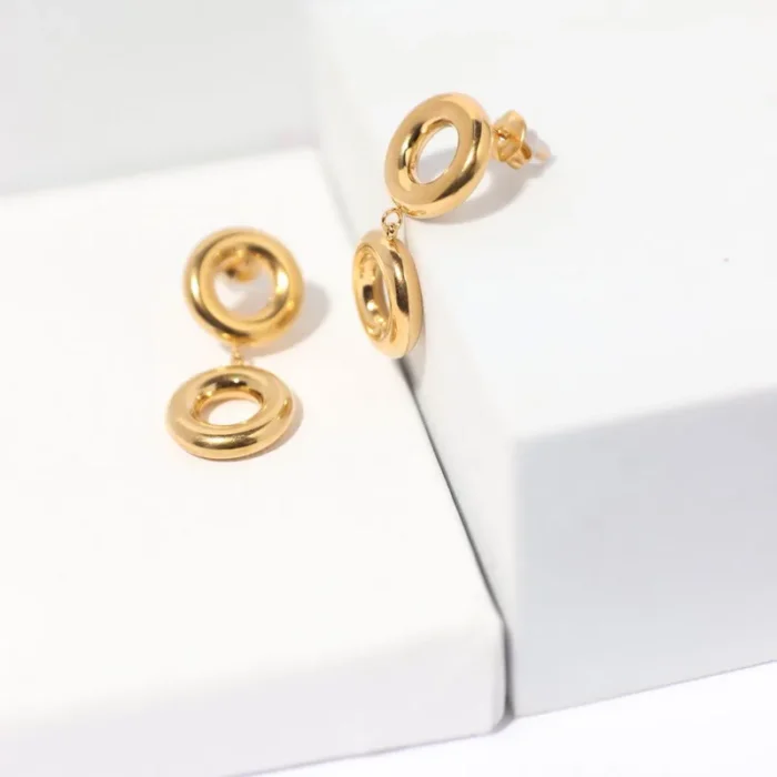 Επίχρυσα ατσάλινα σκουλαρίκια με κρίκους- Double Cycle