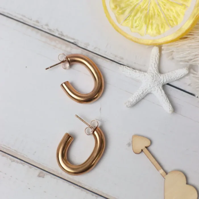 Κρίκοι από ανοξείδωτο ατσάλι σε ροζ-χρυσό- Chunky Luxe Hoops