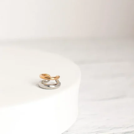 Ατσάλινο σκουλαρίκι ear cuff με δύο σειρές σε διχρωμία- Dual Tone Ear Cuff