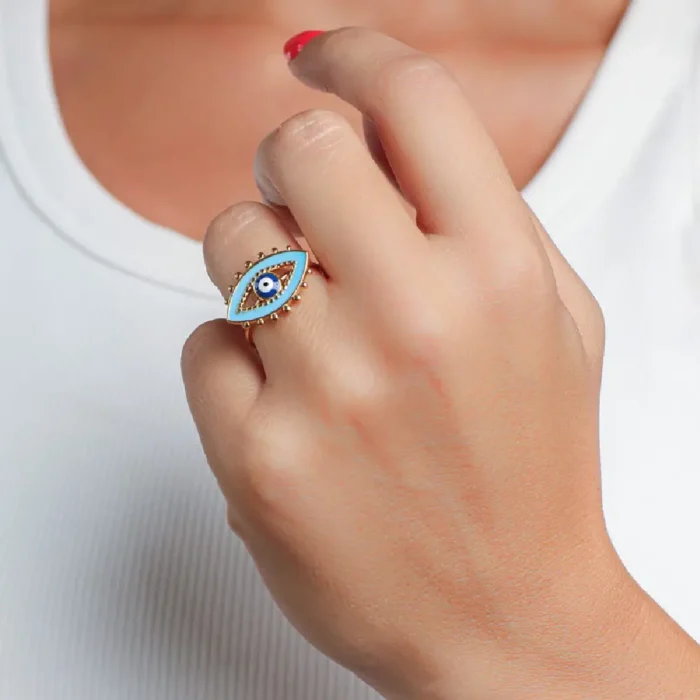 Επίχρυσο δαχτυλίδι ματάκι με ζιργκόν- Sparkling Εvil Eye