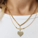 Επίχρυσο κολιέ σταυρός/καρδιά- Double Stranded Necklace