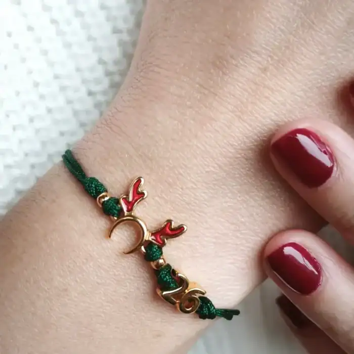 Βραχιόλι Γούρι 2026 - Κέρατα Ταράνδου με πράσινο κορδόνι