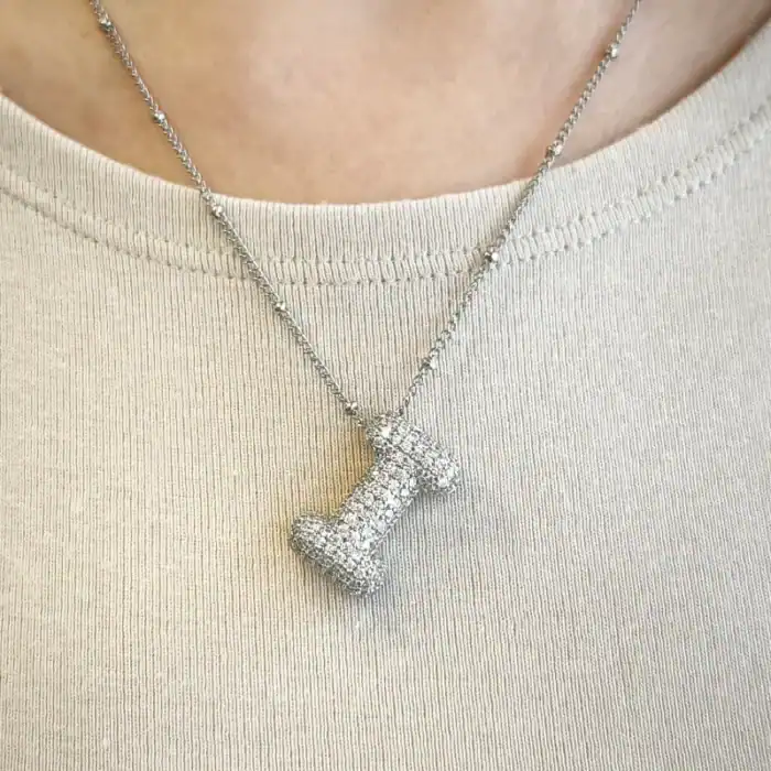 Ατσάλινο κολιέ σε ασημί απόχρωση Μονόγραμμα 'I' – Silver Balloon 'I'