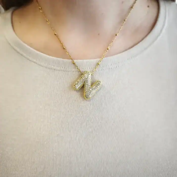 Επίχρυσο ατσάλινο κολιέ Μονόγραμμα 'Ν' – Gold Balloon 'Ν'