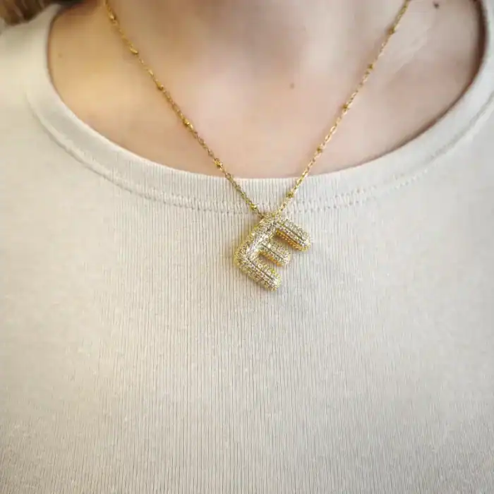 Επίχρυσο ατσάλινο κολιέ Μονόγραμμα 'Ε' – Gold Balloon 'Ε'