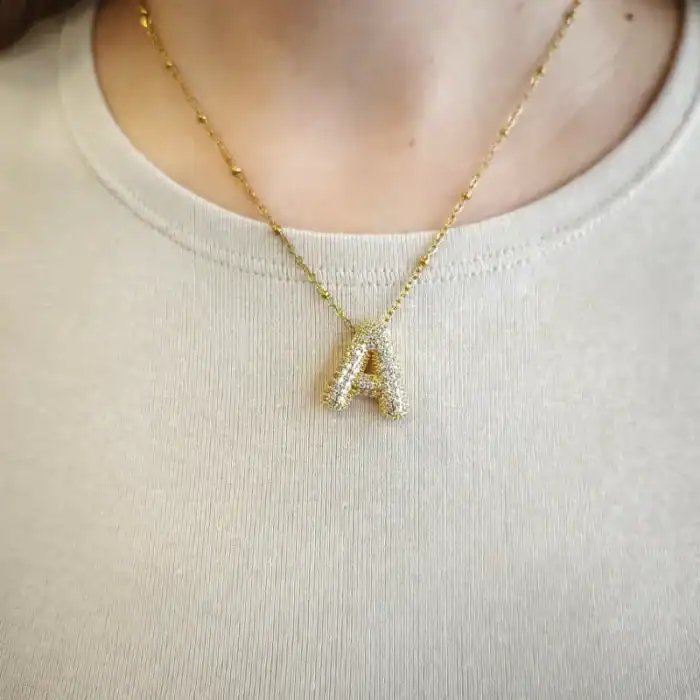 Επίχρυσο ατσάλινο κολιέ Μονόγραμμα 'Α' – Gold Balloon 'Α'