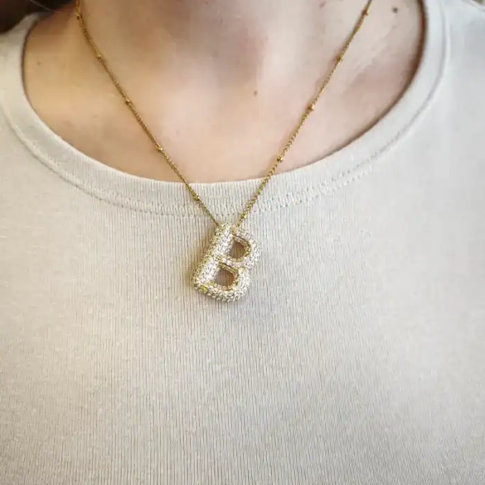 Επίχρυσο ατσάλινο κολιέ Μονόγραμμα 'Β' – Gold Balloon 'Β'