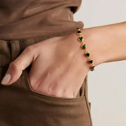 Επίχρυσο Βραχιόλι με πράσινες καρδιές – Emerald Hearts