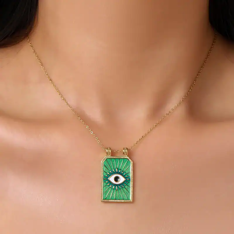 Επίχρυσο Κολιέ Ματάκι– Emerald Green Talisman