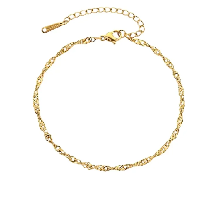 Επίχρυση αλυσίδα ποδιού από ατσάλι- Golden Twist Anklet