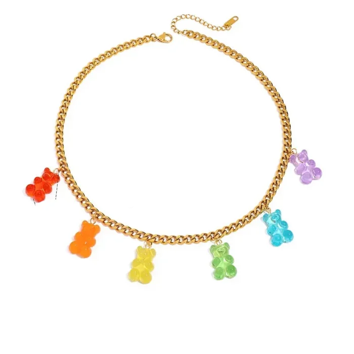 Επίχρυση αλυσίδα από ατσάλι με πολύχρωμα Gummy Bears- Gummy Bears Necklace