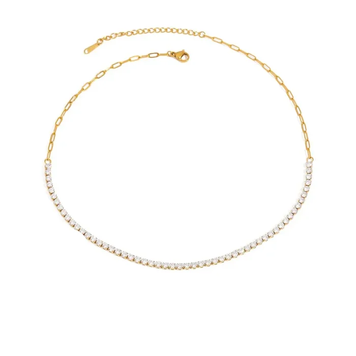 Επίχρυσο Τσόκερ Ριβιέρα με Ζιργκόν - Choker zircon Necklace