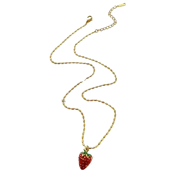 Επίχρυσο κολιέ από ανοιξείδωτο ατσάλι με φράουλα- Sweet Strawberry Necklace