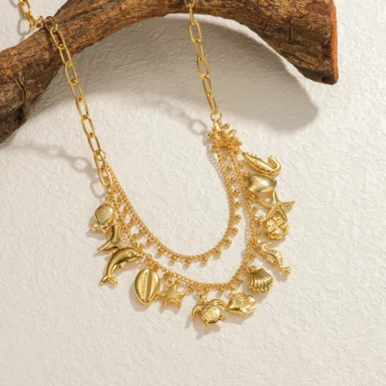 Επίχρυσο διπλό κολιέ με καλοκαιρινά charms- Sea Life Necklace