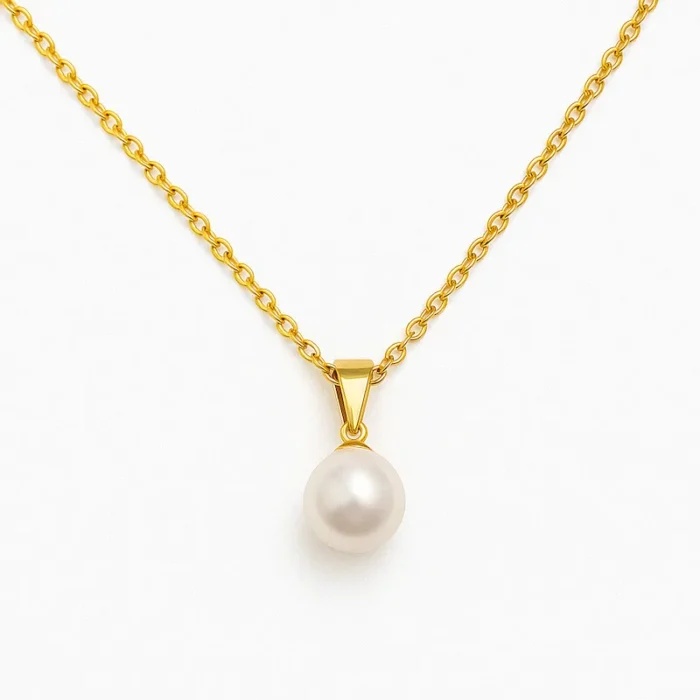 Επίχρυσο ατσάλινο κολιέ με πέρλα- Classic Pearl Drop