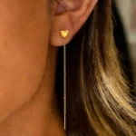 Επίχρυσα Μακριά Σκουλαρίκια με Καρδιά – Threader Heart Earrings